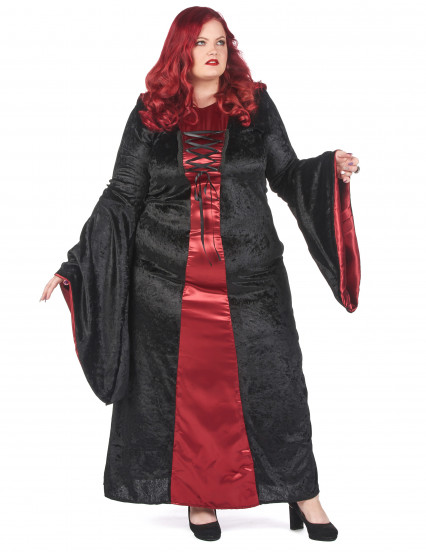 Plus size gotisk kostume med rød og sort hætte til kvinder 2