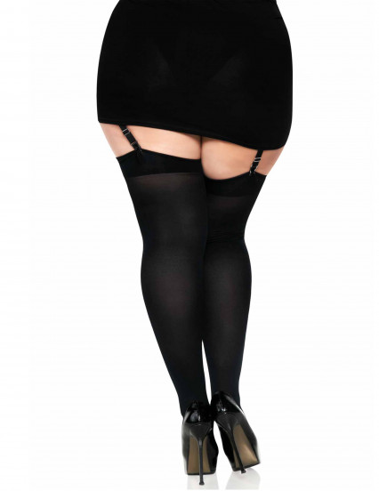 Kvinder Plus Size sorte uigennemsigtige knudestrømper 4